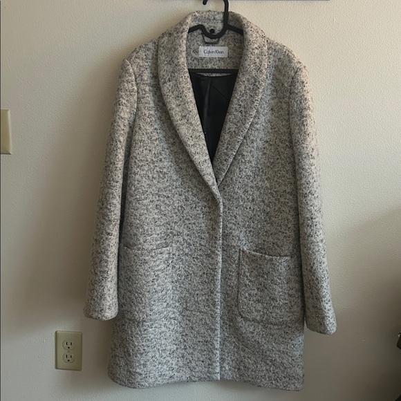 Calvin Klein Women Boucle SpeckledCream/Gray One Button Wool Blend Car Coat.XL